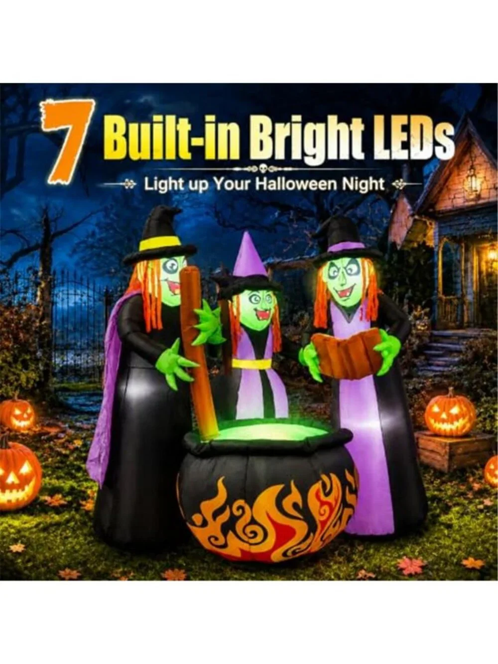 6 FT Halloween Inflatables 3 Witches Around Cauldron Outdoor Decorations, Scary